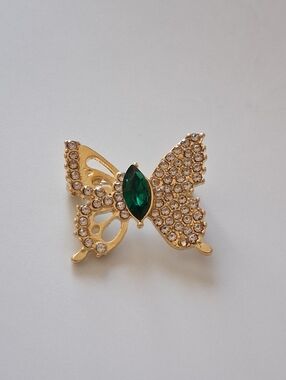 Small Gold Butterfly With Green Stone Brooch